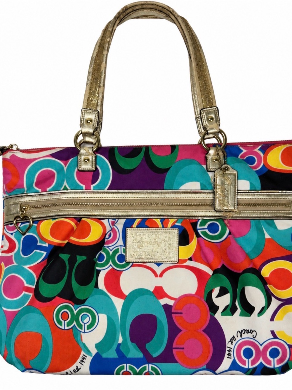 Coach Multicolor Pop-Print Tote with Gold Trim